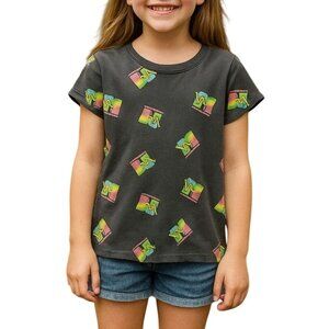 MTV Kids Size Large (10-12) Top Grey Short Sleeve Neon Colorful Print T-Shirt